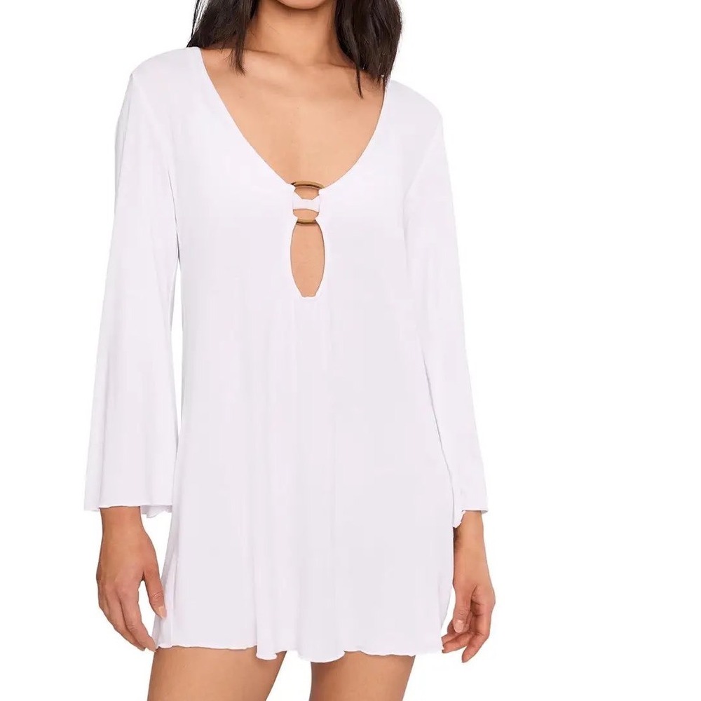 BECCA White Beach To BBQ Long Sleeve Cover Up Dress Women's Size Medium